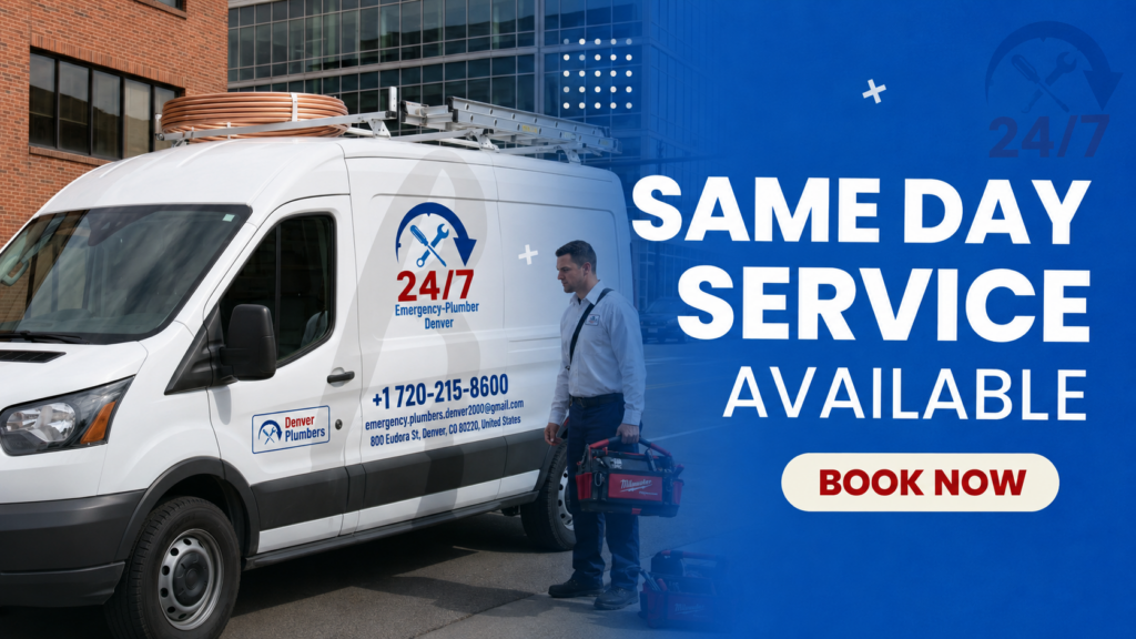 Professional plumbers in Denver repairing a residential plumbing. system